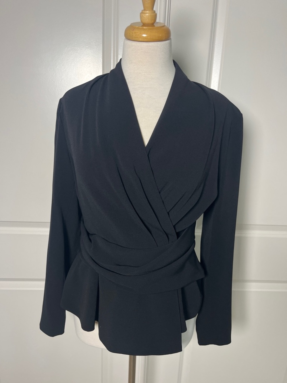 Elegant Black Draped Wrap Blouse - Women's - Picture 3 of 7